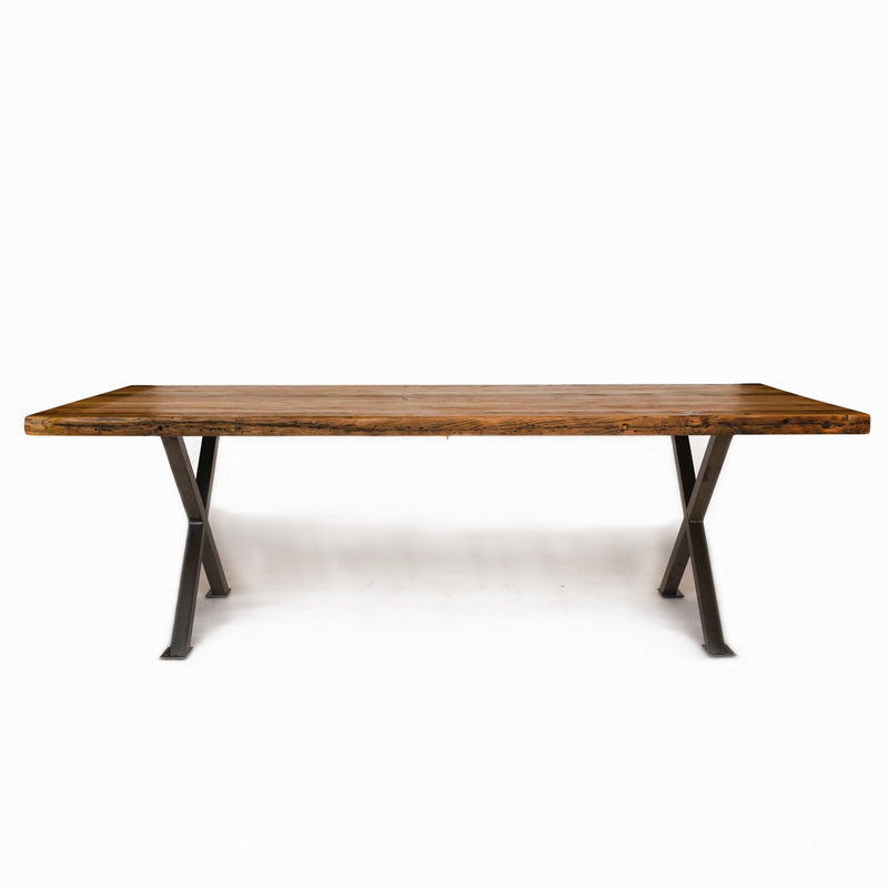 Industrial Modern X Frame Reclaimed Wood Dining Table