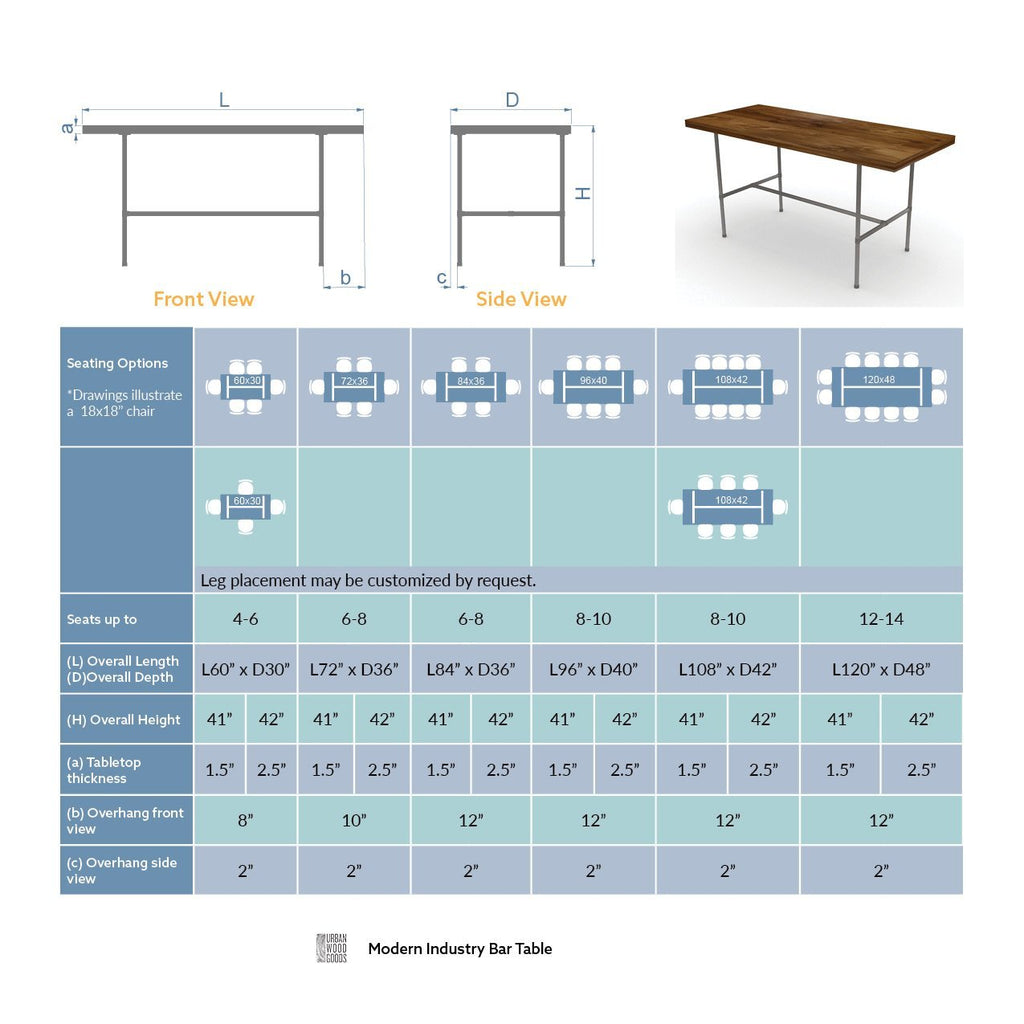 Commune Table Dimension Modern Industry High Top Communal Table